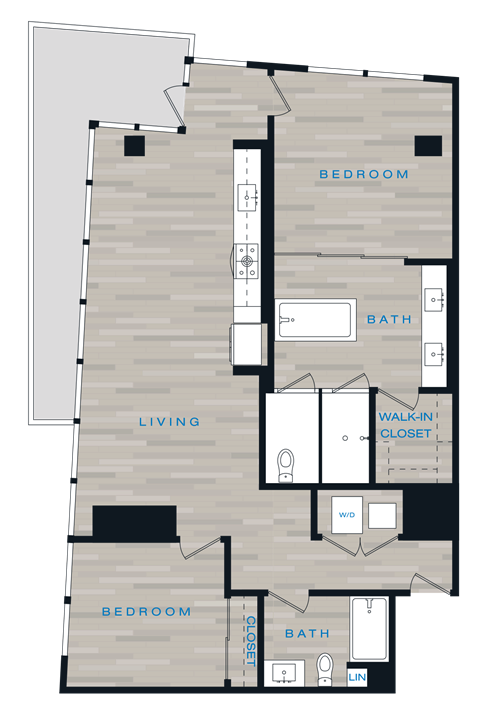 Floor plan for 2 beds, 2 baths, 1196 sqft
